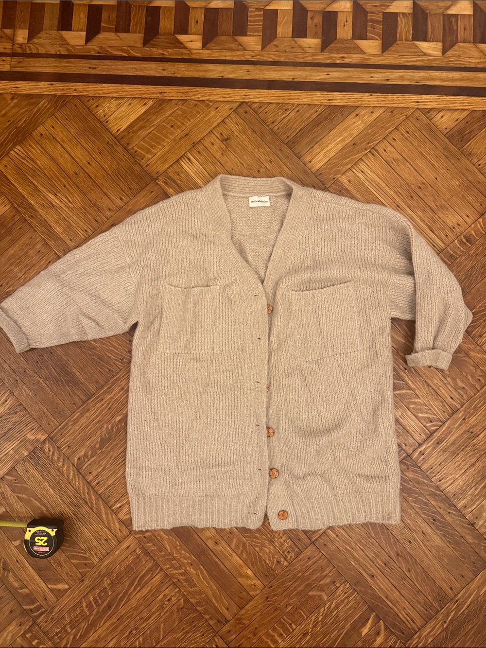 Oversized Atelier Delphine Cream Knit Button-Front Sweater Cardigan